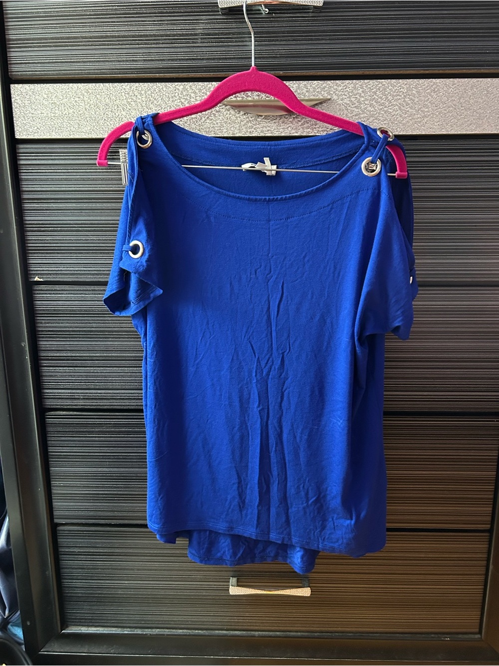 DKNY Royal Blue Cold-Shoulder Tee with Grommet Accents